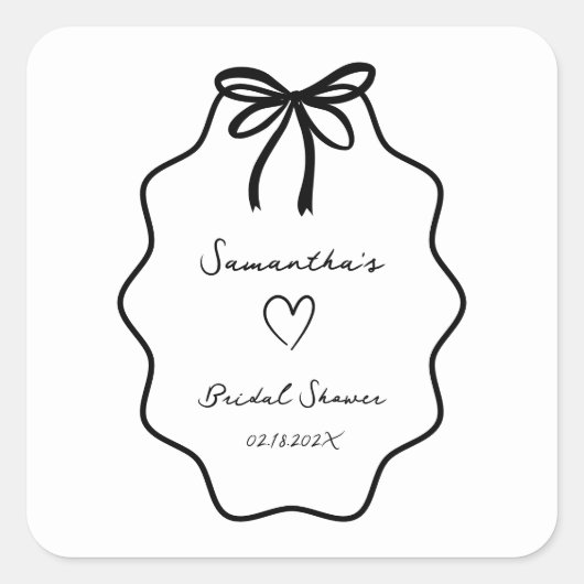 Handgezeichnetes Coquette Bow-Brautparty Quadratischer Aufkleber (Vorderseite)