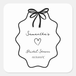 Handgezeichnetes Coquette Bow-Brautparty Quadratischer Aufkleber