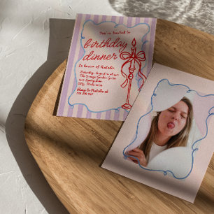 Handgezeichnetes Coquette Candle Foto Geburtstagse Einladung