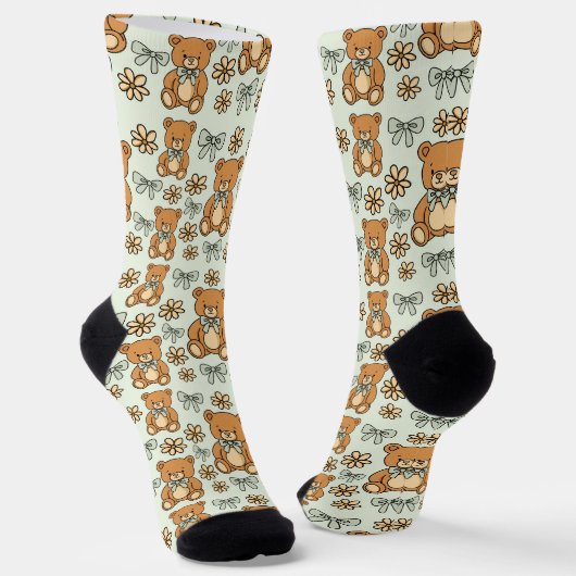 Handgezeichnetes Coquette-Teddybären-Nahtloses Mus Socken (Gewinkelt)