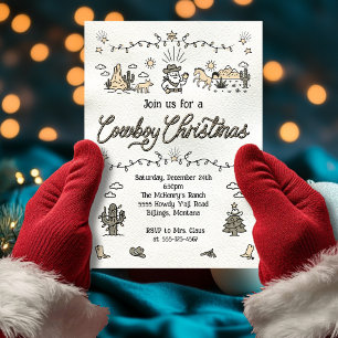 Handgezeichnetes Cowboy-Weihnachtsfest-Party Einladung