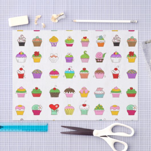 Handgezeichnetes Cupcake-Muster Seidenpapier (Handwerk)