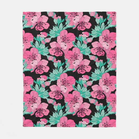 Handgezeichnetes Dekorationsmuster Cherry Blossom Fleecedecke (Vorderseite)