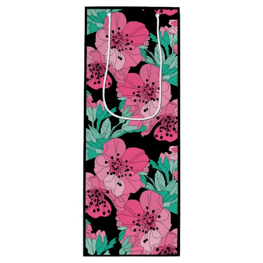 Handgezeichnetes Dekorationsmuster Cherry Blossom Geschenktüte Für Weinflaschen (Vorderseite)