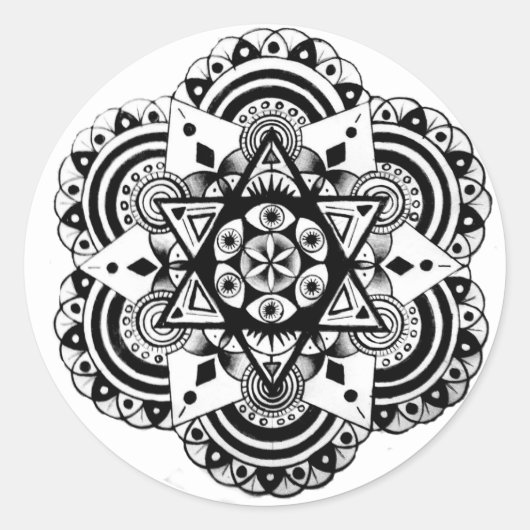 Handgezeichnetes Design für Sacred Geometry Runder Aufkleber (Vorderseite)