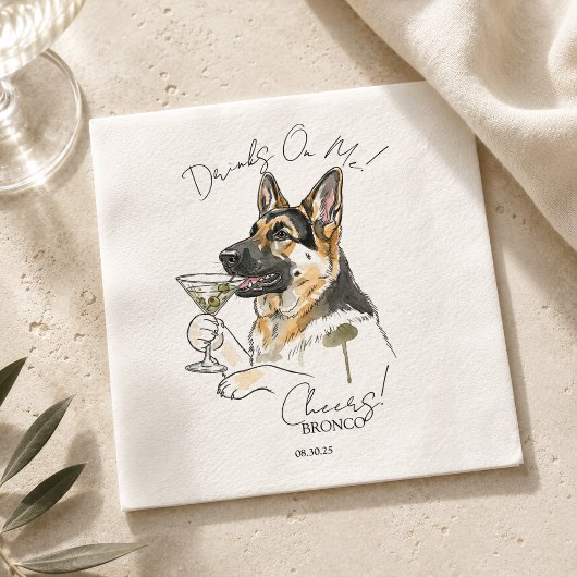 Handgezeichnetes deutsches Shepherd Martini Open B Serviette