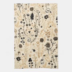 Handgezeichnetes Doodle-Blumen-Nahtloses Muster Geschirrtuch