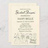 Handgezeichnetes Doodle-Brautparty gelb Einladung (Vorne/Hinten)