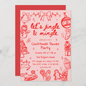 Handgezeichnetes Doodle Illustration Weihnachtsfes Einladung (Vorne/Hinten)