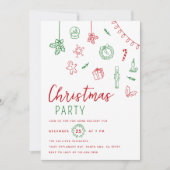 Handgezeichnetes Doodle Rotes und Grünes Weihnacht Einladung (Vorderseite)