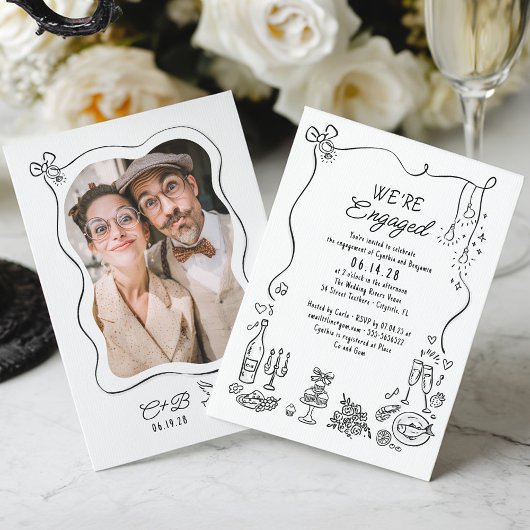 Handgezeichnetes Doodle Whimsisches Foto Einladung