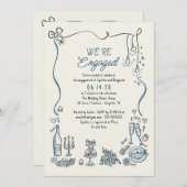 Handgezeichnetes Doodle Whimsisches Foto Einladung (Vorne/Hinten)