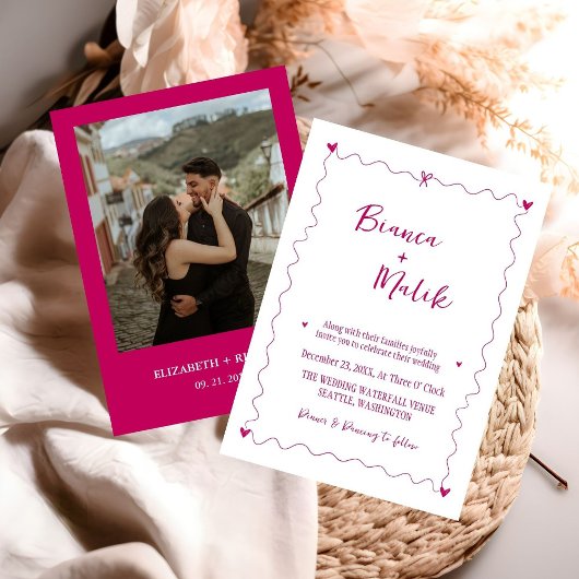 Handgezeichnetes Drehbuch Pink Illustration Hochze Einladung