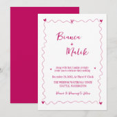 Handgezeichnetes Drehbuch Pink Illustration Hochze Einladung (Vorne/Hinten)