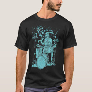 Handgezeichnetes Drummer Drums Musician Music Inst T-Shirt