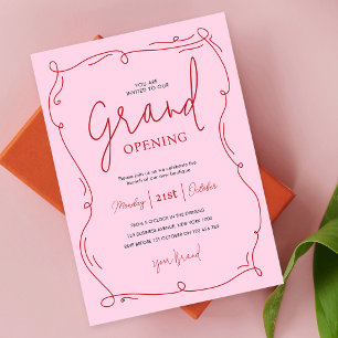 Handgezeichnetes einzigartiges Pink Grand Opening Einladung