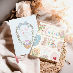 Handgezeichnetes, farbenfroh gepflegtes Ostereier  Einladung