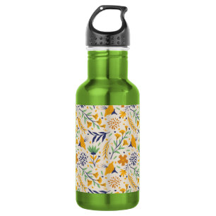 Handgezeichnetes farbenfrohes Blumenmuster-23595 Edelstahlflasche