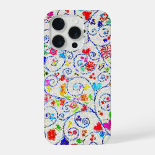 Handgezeichnetes farbenfrohes florales Wirbelmuste iPhone 15 Pro Hülle