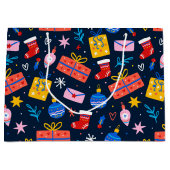 Handgezeichnetes farbiges Weihnachtsmuster, Tief B Große Geschenktüte (Vorderseite)