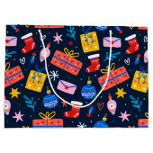 Handgezeichnetes farbiges Weihnachtsmuster, Tief B Große Geschenktüte (Rückseite)