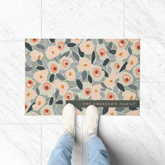 Handgezeichnetes, fettes, tintenartiges Blumenmust Fußmatte