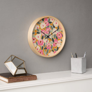 Handgezeichnetes, fettes, tintenartiges Blumenmust Uhr