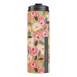 Handgezeichnetes, fettes, tintiges Blumenmuster - Thermosbecher