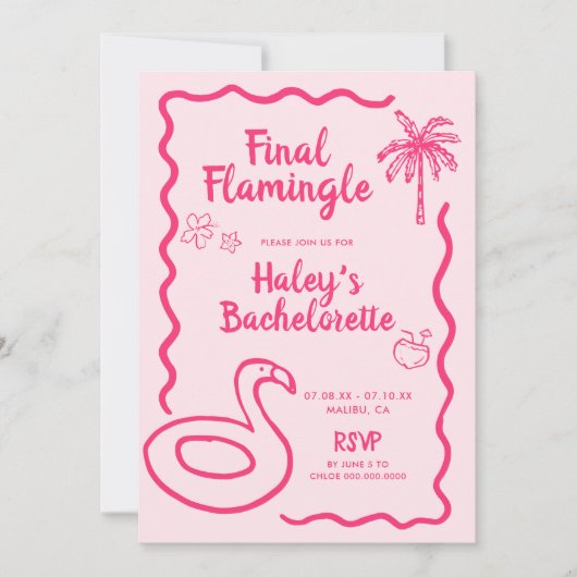Handgezeichnetes Flamingle Bachelorette Einladung (Vorderseite)