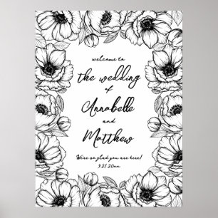 Handgezeichnetes florales skurriles Hochzeit-Willk Poster