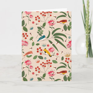 Handgezeichnetes Florales Vögel Bienen Botanisches Karte