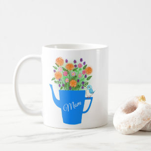 Handgezeichnetes florales Vogelkunst-Geschenk zum Kaffeetasse