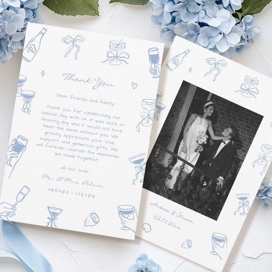Handgezeichnetes Foto Dusty Blue Wedding Dankeskarte