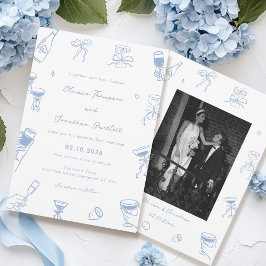 Handgezeichnetes Foto Dusty Blue Wedding Einladung