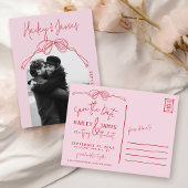Handgezeichnetes Foto PINK Bow Hochzeit Sichern Si Postkarte