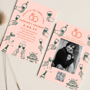 Handgezeichnetes Foto Qrcode Zeitgenössische Hochz Einladung