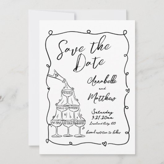 Handgezeichnetes Foto Whimsical Wedding Save The Date (Vorderseite)