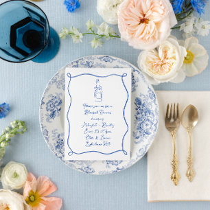 Handgezeichnetes Französisch-blaues Probe Abendess Einladung