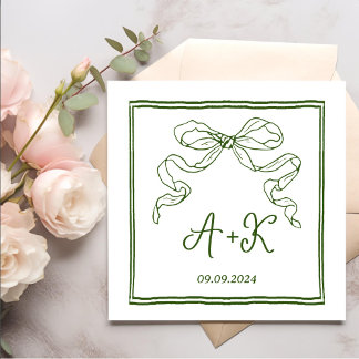 Handgezeichnetes Französisch-Grüne Hochzeitmonogra Serviette