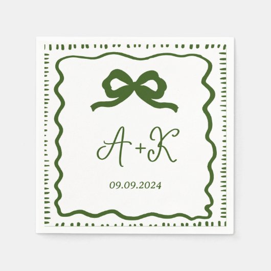 Handgezeichnetes Französisch-Grüne Hochzeitmonogra Serviette (Vorderseite)