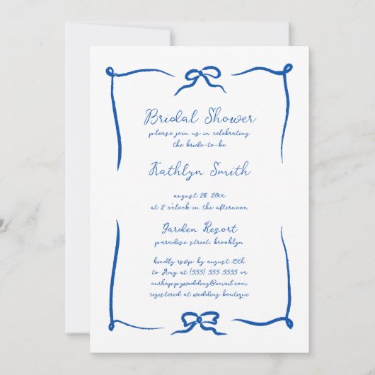 Handgezeichnetes französisches blaues Brautparty Einladung (Vorderseite)