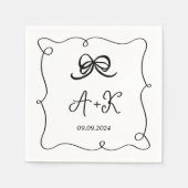 Handgezeichnetes Französisches Schwarzes Hochzeits Serviette (Vorderseite)