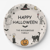Handgezeichnetes Frohes Halloween Pappteller (Vorderseite)