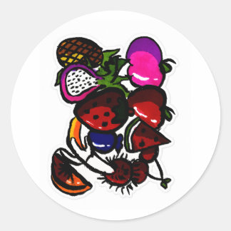Handgezeichnetes Frucht-Sticker-Pack – Farbige Tro Runder Aufkleber
