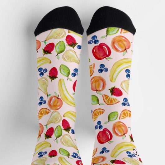 Handgezeichnetes Fruchtmuster Novelty Monogramm Socken (Oben)
