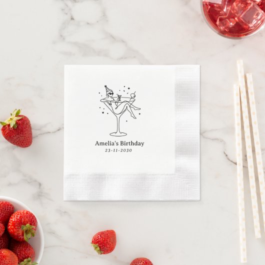 Handgezeichnetes funky Cocktail Mädchen Geburtstag Serviette (Beispiel)