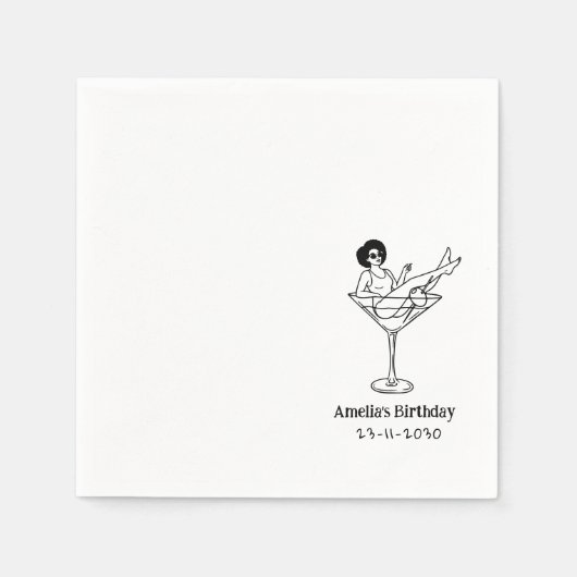 Handgezeichnetes funky Cocktail Mädchen Geburtstag Serviette (Vorderseite)