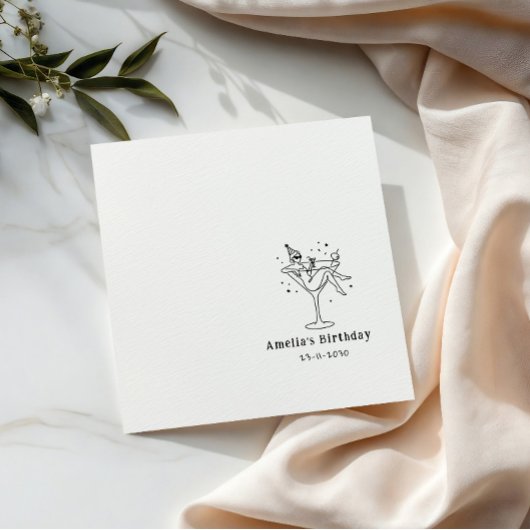 Handgezeichnetes funky Cocktail Mädchen Geburtstag Serviette