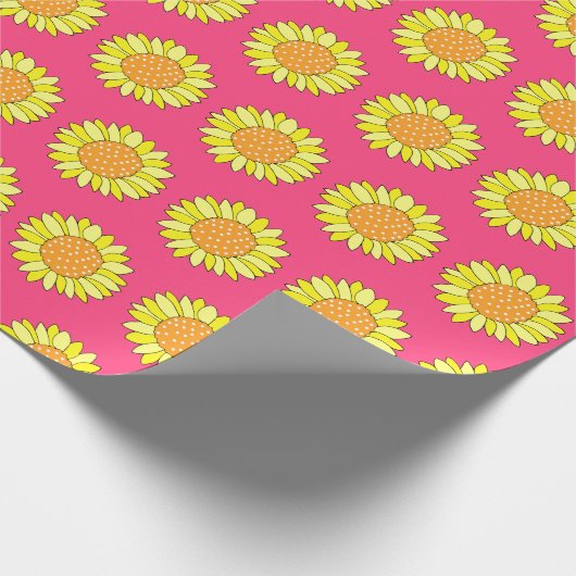 Handgezeichnetes gelbes orangefarbenes rosa Sonnen Geschenkpapier (Ecke)