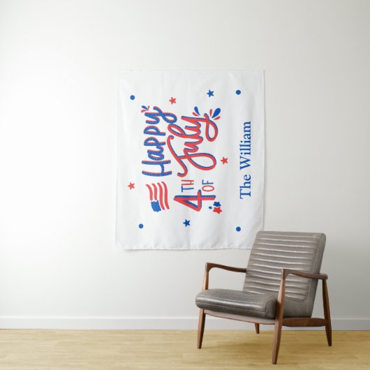 Handgezeichnetes Glück 4. Juli Rot Weiß und Blau Wandteppich (Beispiel)